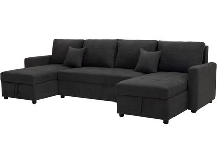 Canapé Panoramique Convertible Avec Coffres De Rangement "antoine" - 5 Places - Gris Foncé