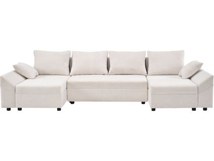 Canapé D'angle Panoramique Convertible En Tissu Texturé "vaugirard Ii" - 5 Places - Beige