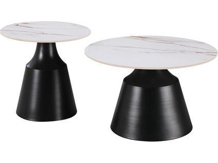 Lot De 2 Tables Basses Gigognes En Céramique "vulca" - 70 X 70 X 43 Cm - Blanc