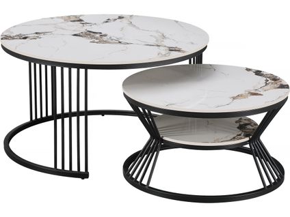 Lot De 2 Tables Basses Gigognes En Céramique "ombre" - 70 X 70 X 45 Cm - Blanc