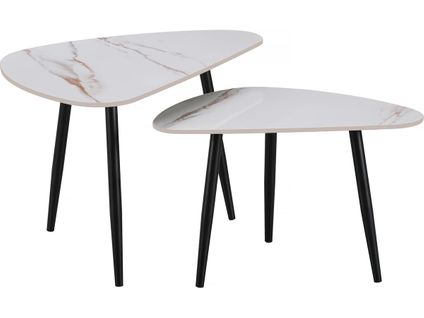 Lot De 2 Tables Basses Gigognes En Céramique "terra" - 49 X 79 X 56 Cm - Blanc