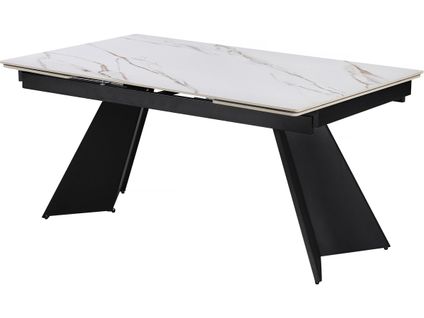 Table De Repas Extensible En Céramique 6 à 10 Personnes "equinoxe" - Blanc Marbré Gold