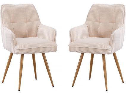 Lot De 2 Chaises En Velours Côtelé  "mayra" - 60 X 56 X 88 Cm - Beige