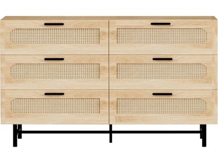 Commode En Bois Et Cannage "harrison" - 120 X 40 X 75 Cm - Beige