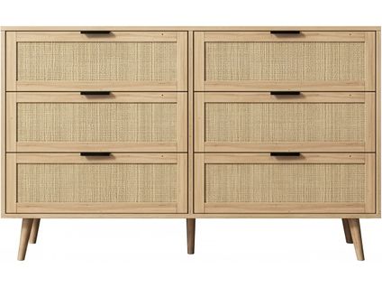 Commode En Bois Et Cannage "preston" - 120 X 40 X 75 Cm - Beige