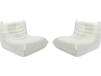 Lot De 2 Chauffeuses Pour Canapé Modulables En Tissu Texturé "velasca" - Crème