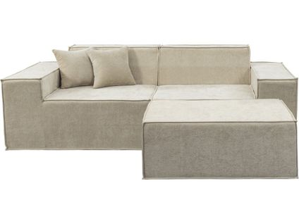 Canapé Compressé Avec Ottoman En Tissu Texturé "lusso" - 3 Places - Beige