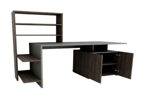 Bureau En Bois "melis " - 146 X 60 X 128 Cm - Noyer Anthracite