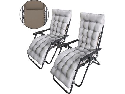 Lot De 2 Fauteuils De Jardin Inclinable Zéro Gravité Avec Coussin Matelassé "sintra" - Taupe