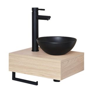 Meuble Lave-mains Soho Plan Épais Vasque Noire + Robinet