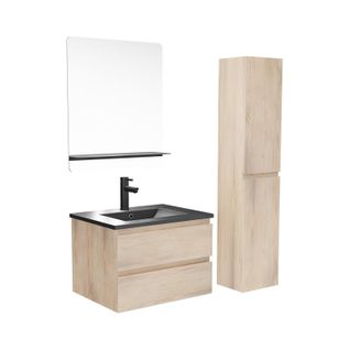 Meuble Simple Vasque 60cm Sorrento Décor Chêne +vasque+robinet+miroir+colonne