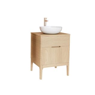 Ensemble Meuble Simple Vasque 60 Cm Chêne Naturel + Vasque + Robinet Alaska