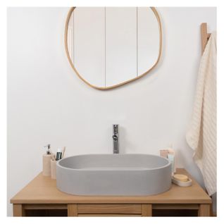 Vasque à Poser Ovale En Béton Gris 60x35cm