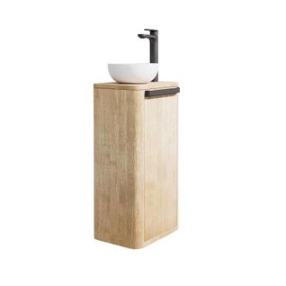 Ensemble Lave-mains Totem En Chêne Massif Vieilli Avec Vasque Ronde Tom