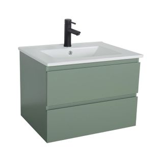 Ensemble Simple Vasque Sorrento 60cm Avec Plan Céramique Et Robinet Noir