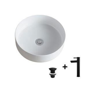 Vasque à Poser Ronde 36x36cm Diego + Robinet + Bonde