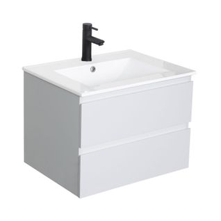 Ensemble Simple Vasque Sorrento 60cm Avec Plan Céramique Et Robinet Noir