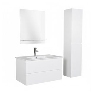 Meuble Simple Vasque 80cm Décor Chêne Sorrento+robinet Chromé+miroir+colonne