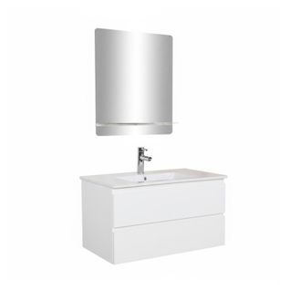 Meuble Simple Vasque 80cm Décor Chêne Sorrento + Vasque+robinet Chromé+miroir
