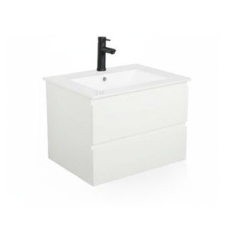 Ensemble Simple Vasque Sorrento 60cm Avec Plan Céramique Et Robinet Noir
