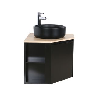 Ensemble Meuble Sous Vasque D'angle Sorrento + Vasque Noire + Robinet