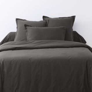 Housse De Couette 200x200 Cm + 2 Taies D'oreiller 63x63 Cm Coton 57 Fils Gris Foncé