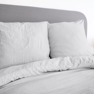 Housse De Couette 240x260 Cm + Taies D'oreiller, Microfibre Lavé, Gris Perle