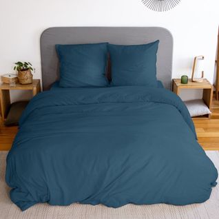 Housse De Couette 240x260 Cm + Taies D'oreiller, Microfibre Lavé, Bleu Nuit