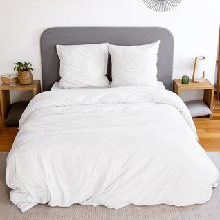 Housse De Couette 220x240 Cm + Taies D'oreiller, Microfibre Lavé, Blanc