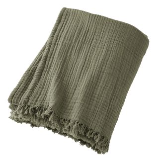 Plaid à Franges 130x160 Cm Gaze De Coton Romarin