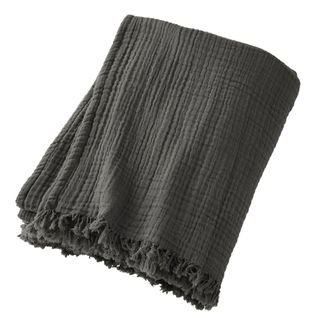 Plaid à Franges 180x220 Cm Gaze De Coton Granit