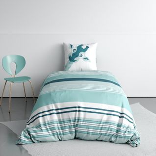 Parure De Lit Enfant 140x200 Cm Coton Louma Bleu