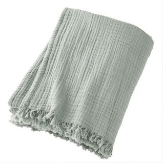 Plaid à Franges 180x220 Cm Gaze De Coton Eucalyptus