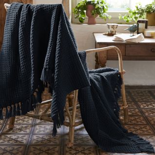 Plaid à Franges 180x220 Cm Polyéthylène Téréphtalate Minuit