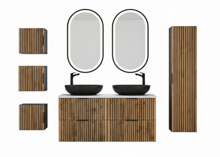 Ensemble Meubles 120 Cm - Vasques à Poser - Cubes Colonne - Miroirs LED - Wotania