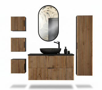 Ensemble Meubles 100 Cm - Vasque à Poser - Cubes Colonne - Miroir LED - Wotania