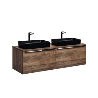 Meubles Sous Vasque - 160 Cm - Avec 2 Vasques à Poser Et Plan - Bold Oak