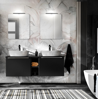 Set De Meubles Sous Vasque - 160 Cm - Avec 2 Vasques à Poser Et Plan - Bold Black