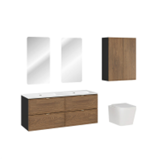 Ensemble De Meubles Sous Vasque - 120 Cm - Avec Plan - Vasque - Colonnes - Miroir LED - Mörk