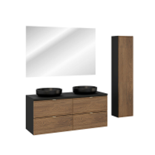 Ensemble De Meubles Sous Vasque - 120 Cm - Avec Plan - 2 Vasques - Colonne - Miroir LED - Mörk