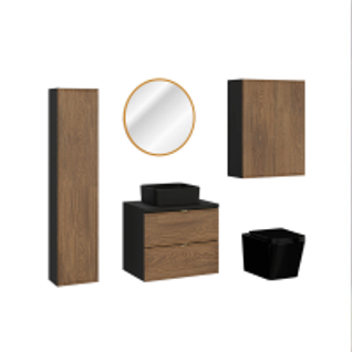 Ensemble De Meubles Sous Vasque - 60 Cm - Avec Plan - Vasque - Colonnes - Miroir LED - Wc - Mörk