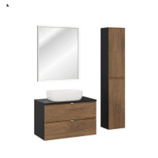 Ensemble De Meubles Sous Vasque - 80 Cm - Avec Plan - Vasque - Colonne - Miroir - Mörk