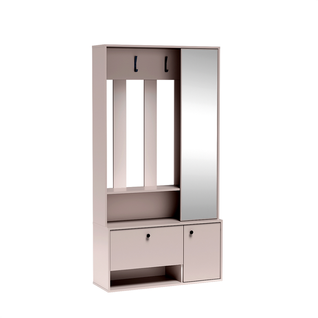 Meuble D’entrée Complet - Avec Penderie, Étagères Chaussures Et Miroir - Sparo Uni - Cachemire