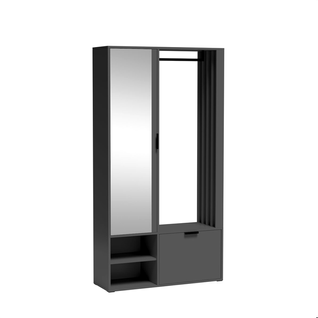 Meuble D’entrée Complet - Avec Penderie, Étagères Chaussures Et Miroir - Mino Uni - Graphite