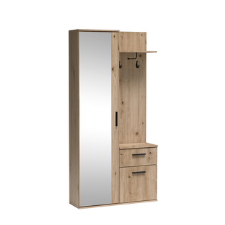 Meuble D’entrée Complet - Avec Penderie, Étagères Chaussures Et Miroir - Luxa - Bois Clair