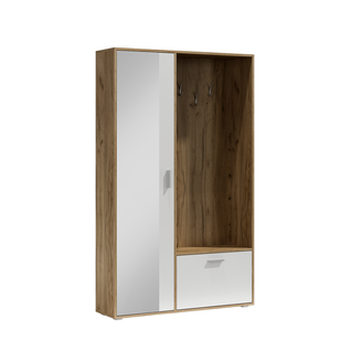 Meuble D’entrée Complet - Avec Penderie, Étagères Chaussures Et Miroir - Bisso - Kraft Blanc