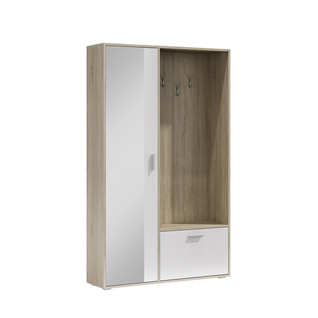 Meuble D’entrée Complet - Avec Penderie, Étagères Chaussures Et Miroir - Bisso - Chêne Blanc