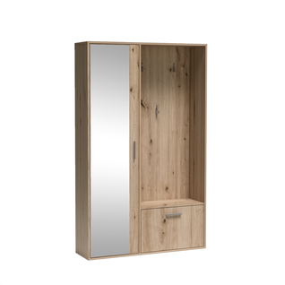 Meuble D’entrée Complet - Avec Penderie, Étagères Chaussures Et Miroir - Bisso - Bois Clair