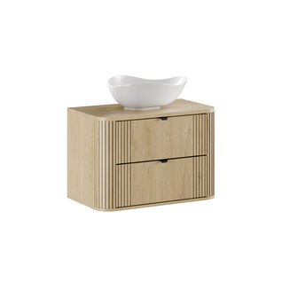 Ensemble De Meubles Sous Vasque - 80 Cm - Avec Plan - Vasque - Olive - Chêne