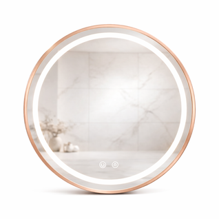 Miroir LED Rond - 60 X 60 Cm - Double Éclairage LED Façade Et Arrière - Or Rose - Célina